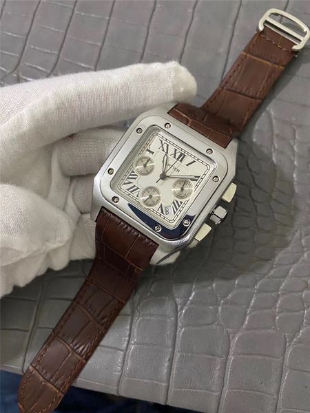 

brand luxury men watches montre homme classic square quartz watch men leather business man wristwatch all dials works wristwatch, Slivery;brown