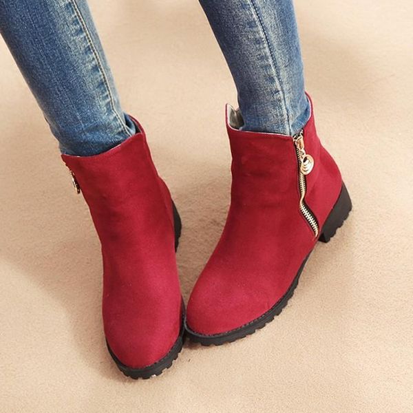 

women winter boots 2019 flat heel round head pu short tube women's boots plus velvet warm women's shoes snow women shoes, Black