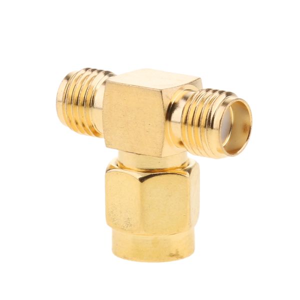 

universal rp sma male to 2 rp sma female triple t rf adapter connector 3 way splitter gold body plating