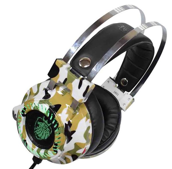 

games headphones led luminescence camouflage color bass stereo denoise line control with mic comfortable wear professional e-sport headsets
