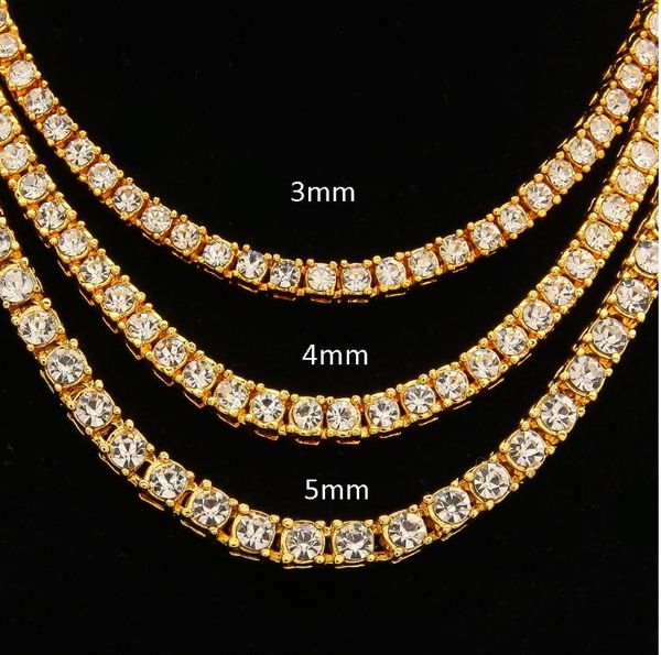 

new fashion trend in europe and the united states hip-hop 4mm alloy water drill a row of high-quality necklace gold silver rose gold multi-s