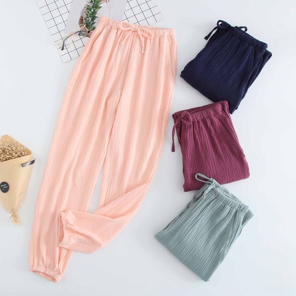 

new couple 100% cotton gauze crepe sleep pants new couple 100% cotton gauze crepe sleep bottoms pajama shorts womens bottoms, Black;red