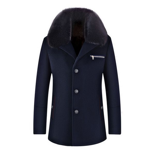 

nice men single breasted collars detachable long windbreaker woolen overcoat winter men's wool jackets trench coat, Black