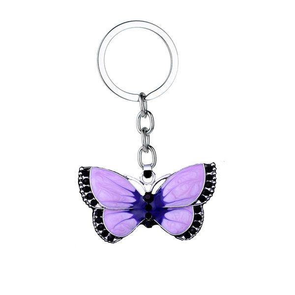 

12pcs purple butterfly keychains crystal rhinestone charm pendant keyrings lovers couples romantic jewelry valentine's day gifts, Slivery;golden