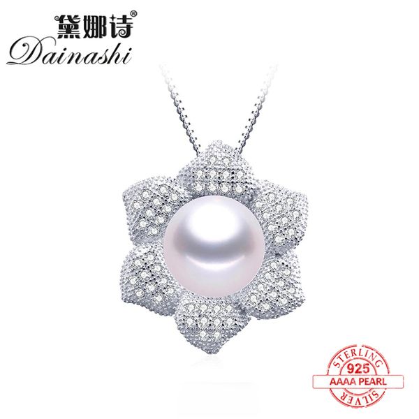 

wholesale price natural freshwater pearl pendants for women sun flower zircon 925 sterling silver necklace bridal jewelry gift