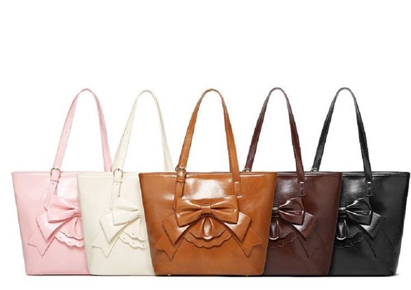 

fashion luxury designer sweet bow lace leather lady woman handbag large volume zipper shopping tote bags