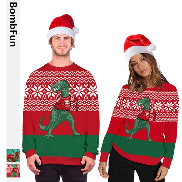 

bombfun christmas men sweatshirts women funny 3d print turtleneck harajuku pullovers tracksuits couples sweatshirts, Black