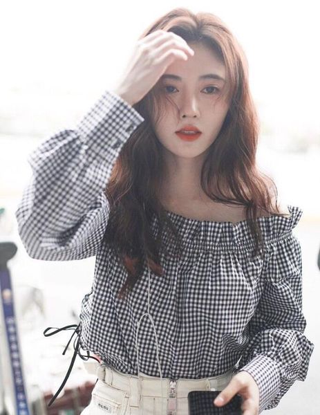 

spring off shoulder plaid women shirt kawaii ruched string puff sleeve blouse chemisier femme blusa mujer, White