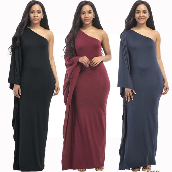 

womens designer solid color banquet dress v-neck long sleeve hip split dress 53r1h, Black;gray