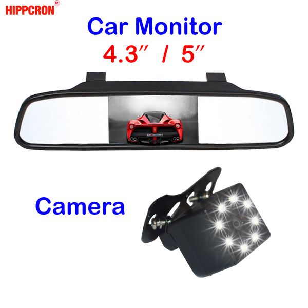 

hippcron car rear view camera + car mirror monitor 2 in 1 night vision parking system 4.3 inch and 5 inch hd display