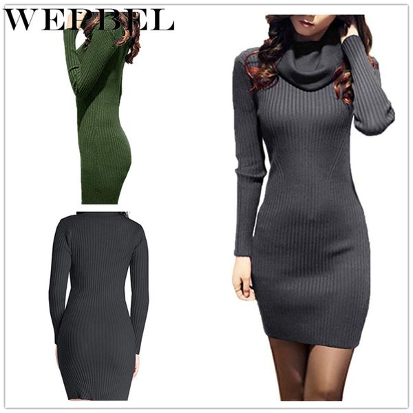 

wepbel women sweater cowl neck knit stretchable elasticity long sleeve slim fit sweater dress, White;black