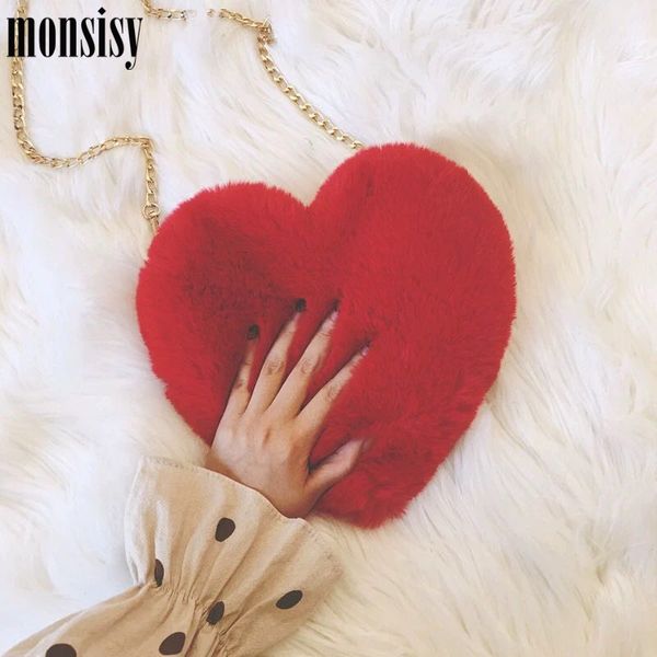 

monsisy winter faux fur heart bag for women 2019 lady handbag shoulder bag kawaii girls big love messenger crossbody bolso