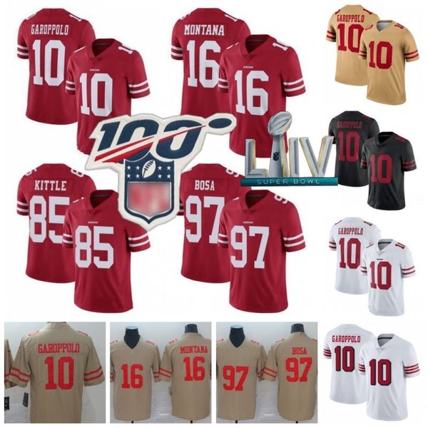 

san 10 jimmy garoppolo francisco jersey 85 george kittle 49er 80 jerry rice young montana sherman 55 ford 7 colin kaepernick 97 bosa jerseys, Black;red