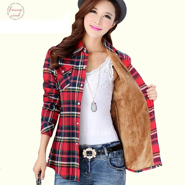 

thick velvet blusas winter cotton long-sleeved womens plaid shirt femenina blouses feminina chemise femme camisas flannel, White
