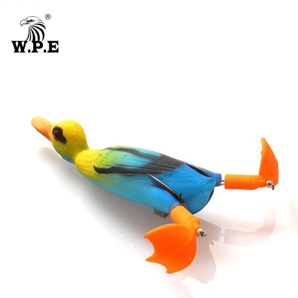 

ishing Lures W.P.E Brand 1pcs Soft Lure Fishing Duck 18.5g TopWater Simulation Floating Artificial Bait Plopping and Splashing Feet Frog