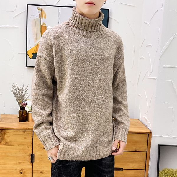 

winter plus velvet sweater men's slim warm fashion solid color knitted pullover man wild long-sleeved turtleneck sweater male, White;black