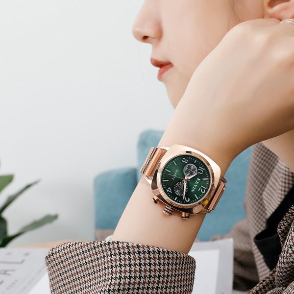 

gold watch watch magnetic stainless ladies rose square waterproof feminino wrist montre for women femme 2019 steel relogio gift ptosp, Slivery;brown