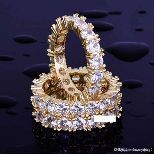 

4 мм 1 ряд пасьянс теннис мужская кольцо медь шарм золото серебро цвет кубический циркон ледяное кольцо мода хип-хоп ювелирные изделия, Golden;silver