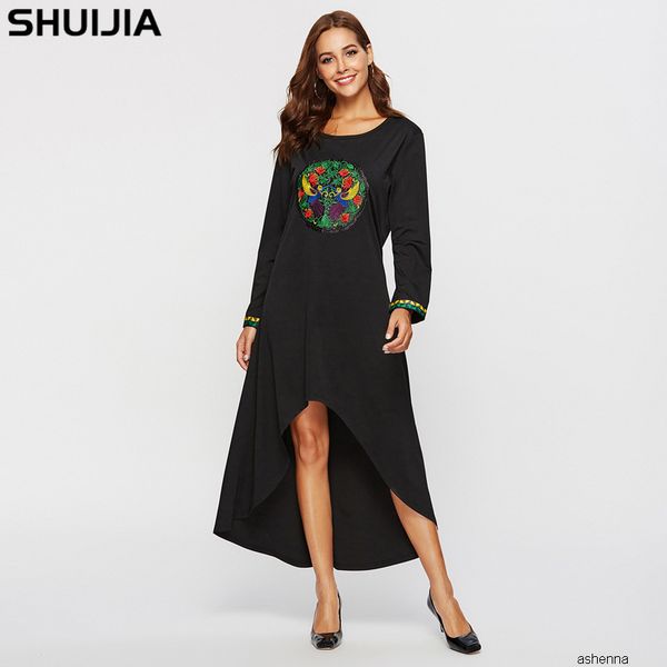 

womens designer embroidered stitching irregular dresstkra, Black;gray