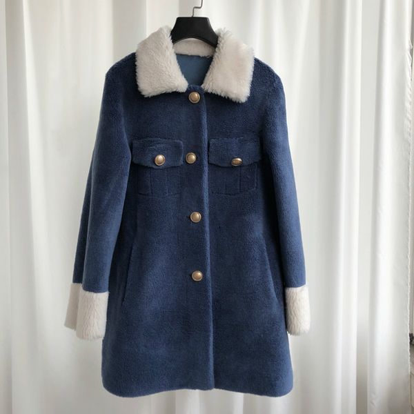 

100% шерсть куртка real шуба уличная осень зима пальто женщин одежда 2020 корейский урожай tops овец барашек abrigo mujer, Black