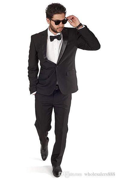 

side vent groomsmen black groom tuxedos peak satin lapel men suits wedding man bridegroom blazer (jacket + pants + tie) l259, Black;gray
