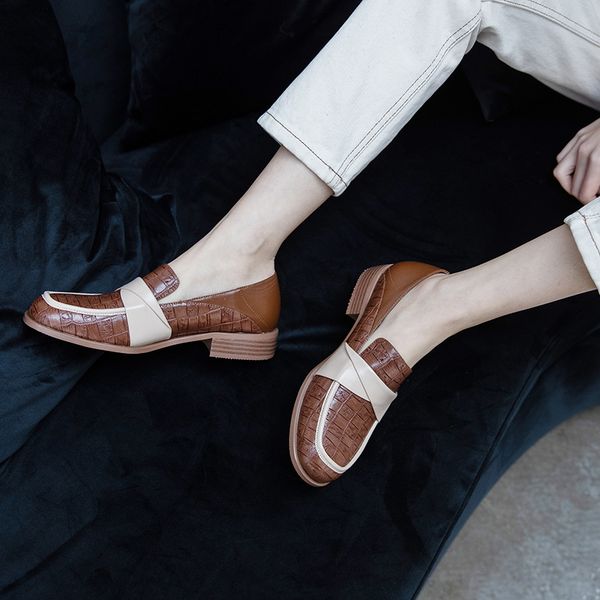 

women summer leather shoes woman brogue lady flats shoes vintage sneakers slip on spring casual for women 2020, Black