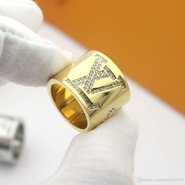 

роскошь дизайнер ювелирных изделий женщин кольца супер широкий цветок v бриллиантовые кольца титана стали серебро розового золота 18 карат з, Silver