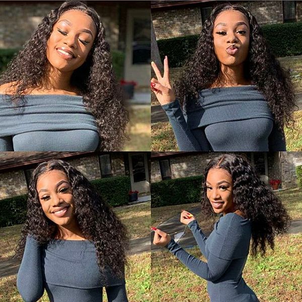 

deep curly lace front human hair wigs pre plucked hairline brazilian virgin hair full lace wig with baby hair natural color ing, Black