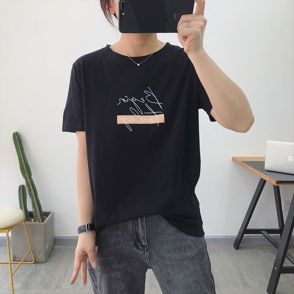 

cotton round collar letter t-shirt short-sleeved female 2020 loose ins t-shirt underpants fashionable foreign style all-match, White