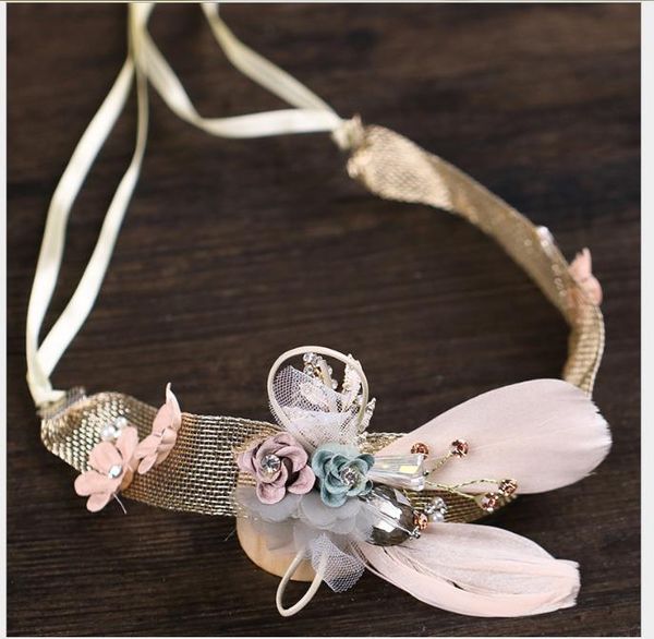 

flower diamond wreath hairdress bride hairdress flower hairband wedding dress headdress, Slivery;golden