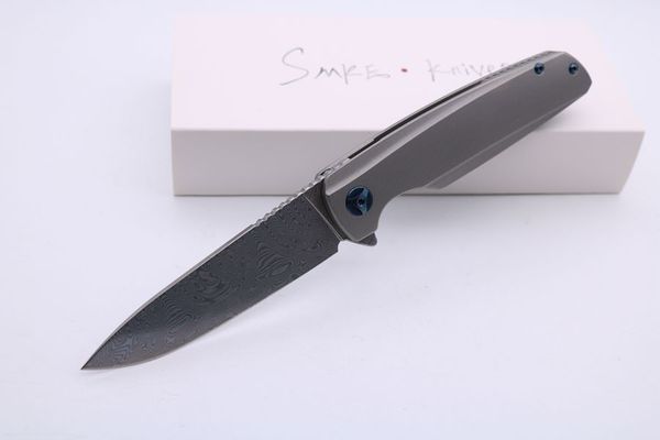 

SMKE ножи изготовленный на заказ призрак Флиппер карманный складной нож Дамасское лезвие пескоструйная обработка Титановая ручка тактические ножи выживания наружные инструменты