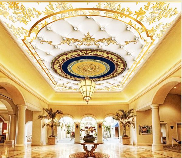

custom murals 3d ceilings modern european style luxury soft bag round pattern ceiling wallpaper