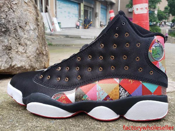 

new arrival cny chinese new year 12s men basketball shoes 12 black sail-metallic gold-true red athletic sports sneakers 7-13