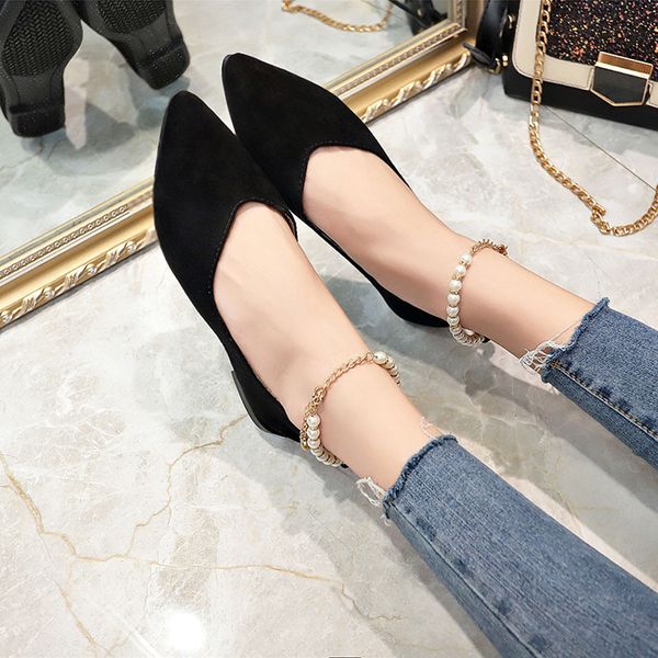 

spring ladies flat shoes pearls string bead casual women shoes female flat boat, Black