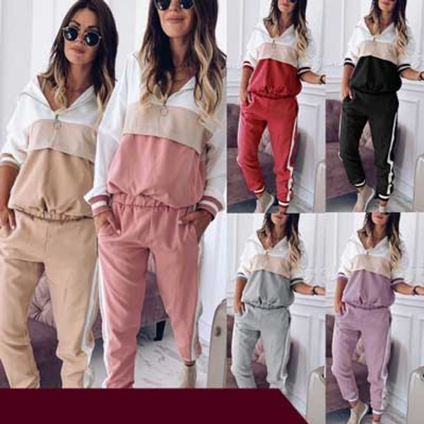 

womens designer tracksuits hooded color matching fashion suit women spring and autumn casual sports suit 2020 new high quality, White