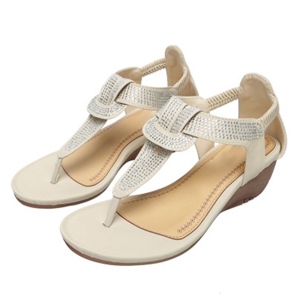 

2020 women's sandals flip wedges female casual elastic flops women crystal bohemian band shoes ladies comfort footwear plus size, Black