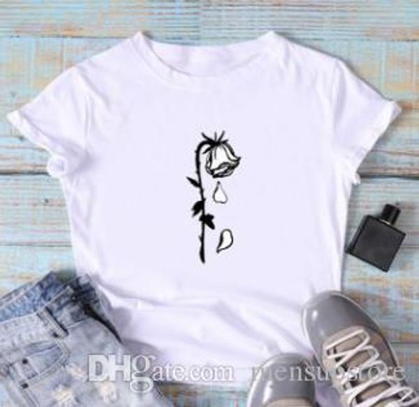 

designer 19ss women tshirts summer rose printed stylish short sleeved, White