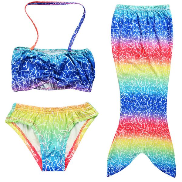 

new arrival girls mermaid tail bikini suit kids three-piece swimmable mermaid fins swimsuit swimming costume bathing suit ing, Blue
