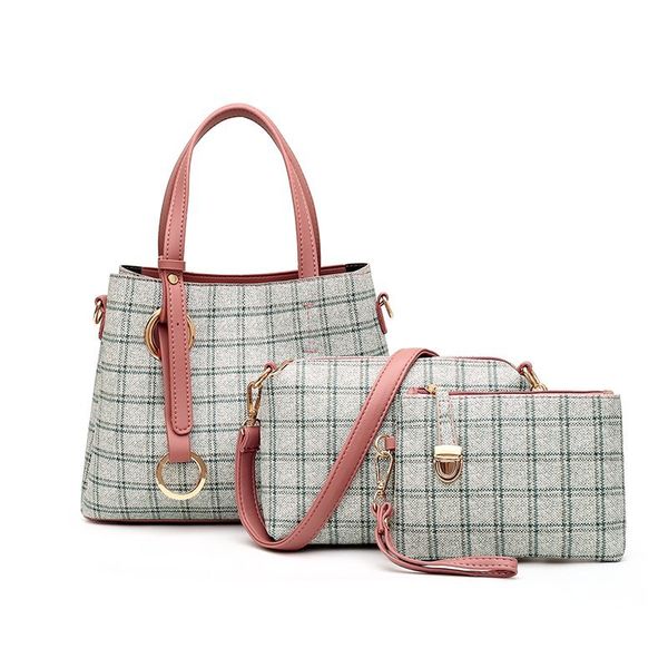

skfoockes women's bag 2020 new style pu handbag different size bags three-piece fashion plaid shoulder/crossbody bag