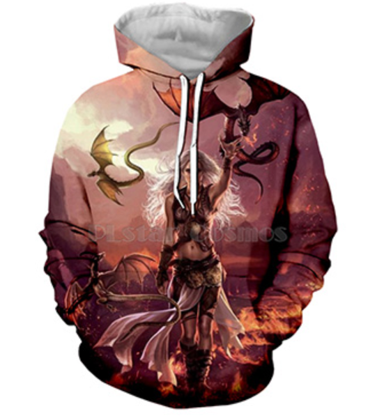 

2019 night king & dragon new fashion game of thrones 3d printed hoodies women men pullovers outerwear casual harajuku a390, Black