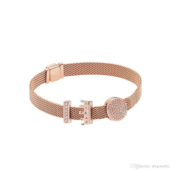 

pandora style 925 sterling silver rose reflection logo clip charm reflection crown clip eternalcharm bracelet set#333, Golden;silver