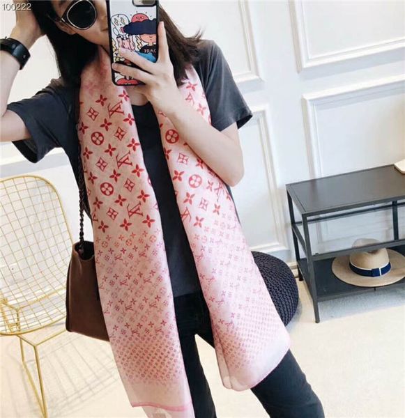 

summer 2018 women's luxury silk scarves designer full logo long ladies scarf, label 180x90cm shawl, Blue;gray