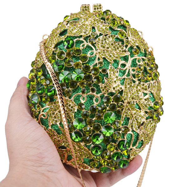 

classic green grape crystal evening handbags egg shape metal small casual clutch bag women shoulder bag dinner party purse