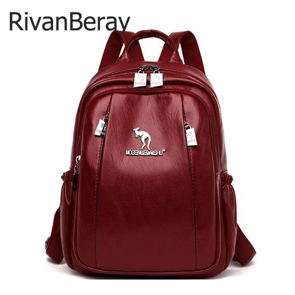 

casual double pockets women leather backpacks large capacity school bags for girls shoulder bag ladies travel back pack mochilas