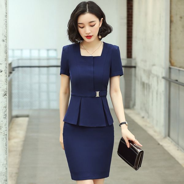 

work dresses business wear women's suit summer blazer skirt short sleeve slim fitjacket 2 piece interviewee manager office clothes, White;black