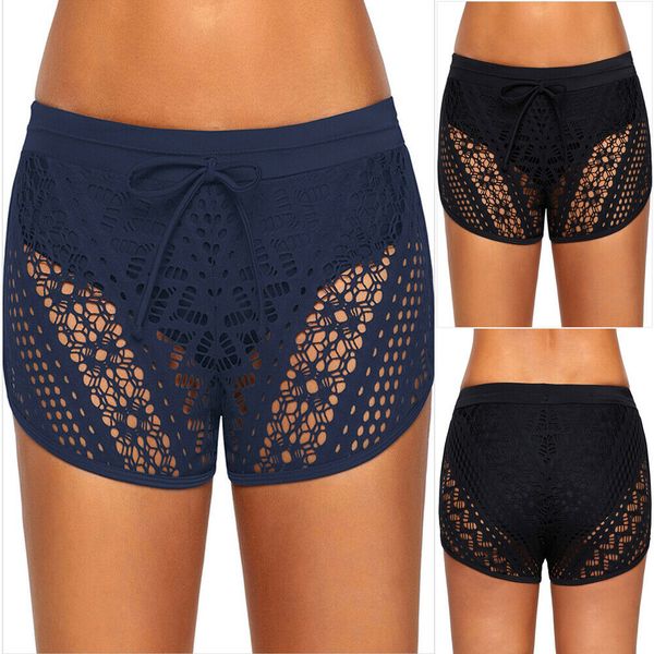 

new ladies womens girl lace hollow out crochet shorts beach lace up floral board swimming slim skinny high waist shorts, White;black