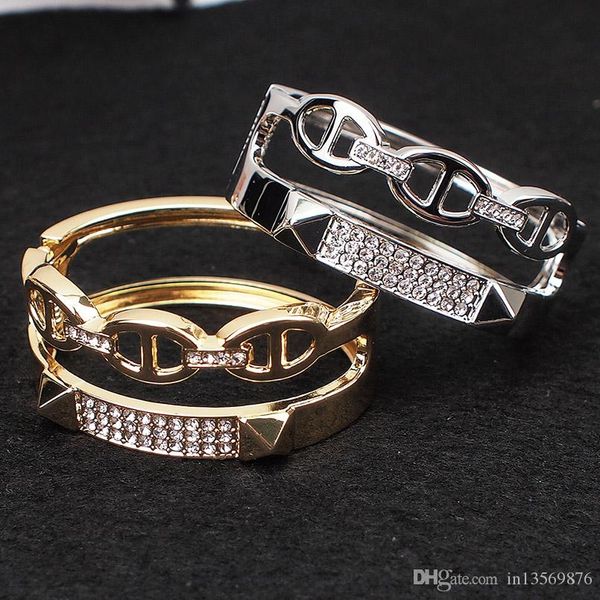 

2019 women female ladiespersonality exaggeratedatmospheric diamond bracelet bracelets unique design bangles wristband with box ing, Black