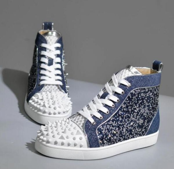 

new season red bottom sneakers no limit sneakers strass spikes,red sole high cut shoe studs rivets brand designer casual shoe 01, Black