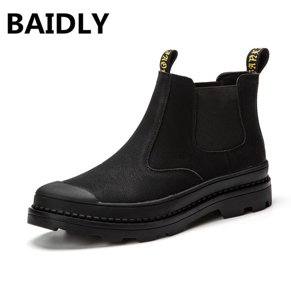 

baidly мужчин сапоги из натуральной кожи ботильоны lace-up вскользь высокого качества мужская обувь зима осень натуральной кожи, Black