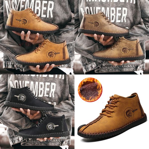 

2019 men boots winter leather warm snow boots lace-up with fur lightweight waterproof ankle shoes new large size 48, Black